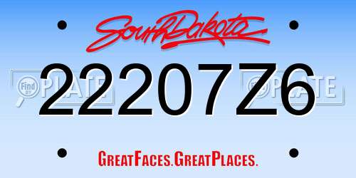 22207Z6 South Dakota License Plate