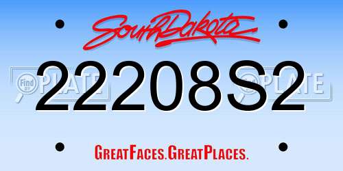 22208S2 South Dakota License Plate