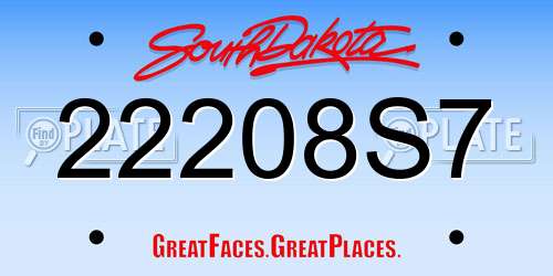 22208S7 South Dakota License Plate