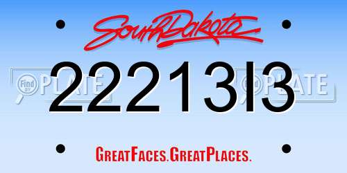 22213I3 South Dakota License Plate