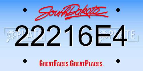 22216E4 South Dakota License Plate