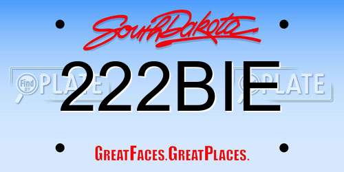 222BIE South Dakota License Plate