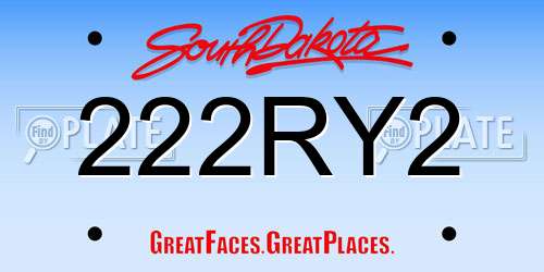 222RY2 South Dakota License Plate