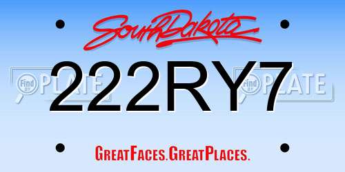 222RY7 South Dakota License Plate