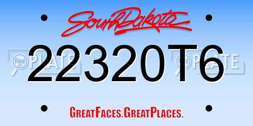 22320T6 South Dakota License Plate