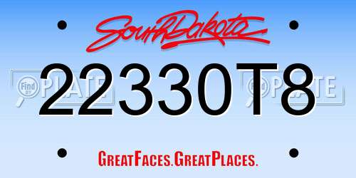22330T8 South Dakota License Plate