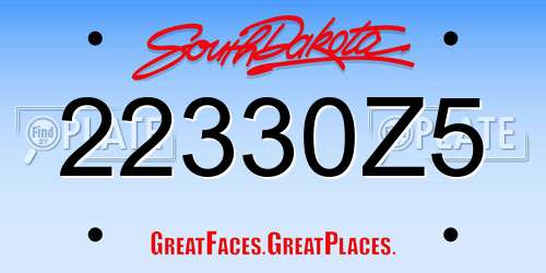 22330Z5 South Dakota License Plate