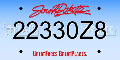 22330Z8 South Dakota License Plate