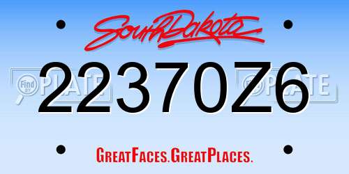 22370Z6 South Dakota License Plate