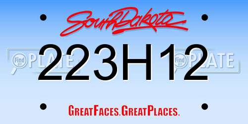 223H12 South Dakota License Plate
