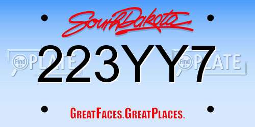223YY7 South Dakota License Plate