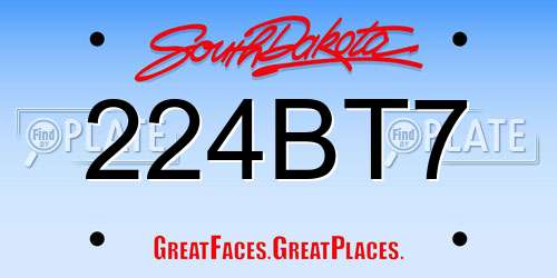 224BT7 South Dakota License Plate