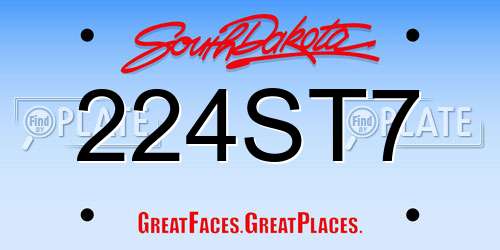 224ST7 South Dakota License Plate