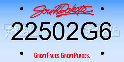 22502G6 South Dakota License Plate