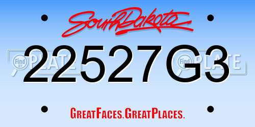 22527G3 South Dakota License Plate