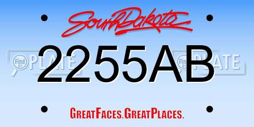 2255AB South Dakota License Plate