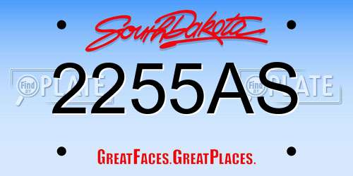 2255AS South Dakota License Plate