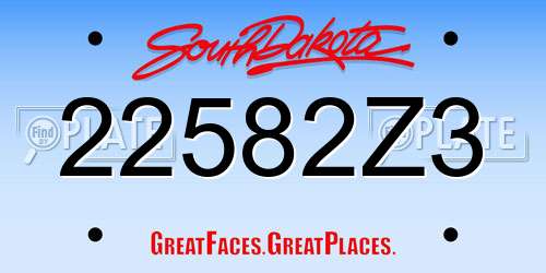 22582Z3 South Dakota License Plate