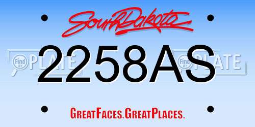 2258AS South Dakota License Plate