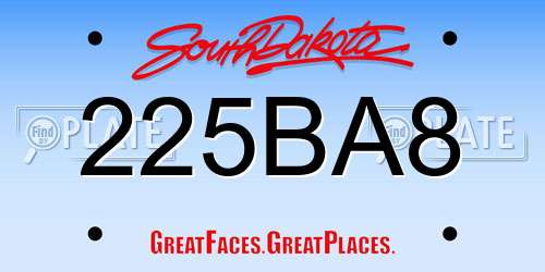 225BA8 South Dakota License Plate
