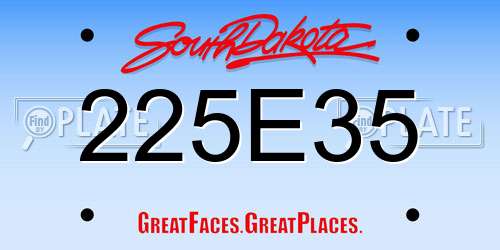 225E35 South Dakota License Plate