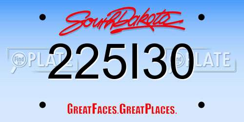 225I30 South Dakota License Plate