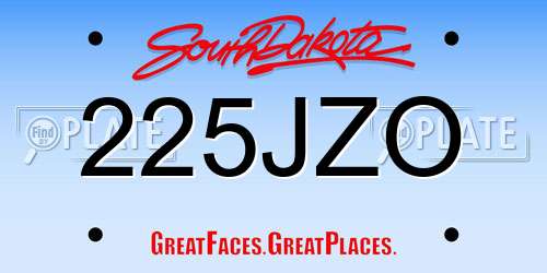 225JZO South Dakota License Plate