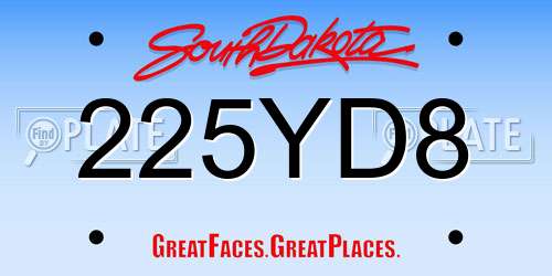 225YD8 South Dakota License Plate