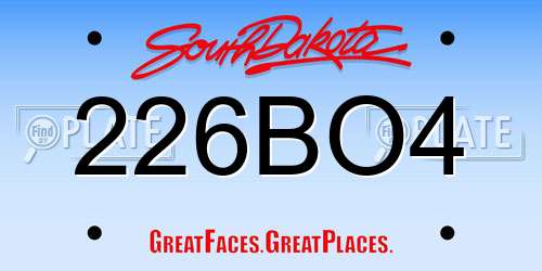 226BO4 South Dakota License Plate