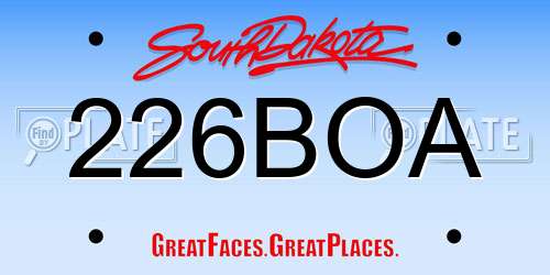 226BOA South Dakota License Plate