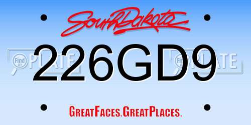 226GD9 South Dakota License Plate