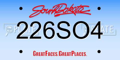 226SO4 South Dakota License Plate