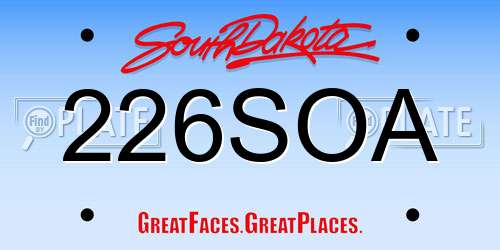 226SOA South Dakota License Plate