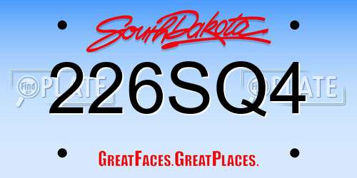 226SQ4 South Dakota License Plate