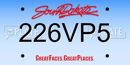 226VP5 South Dakota License Plate