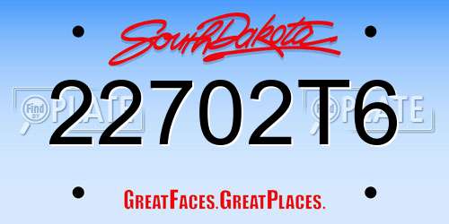 22702T6 South Dakota License Plate