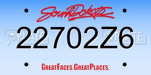 22702Z6 South Dakota License Plate