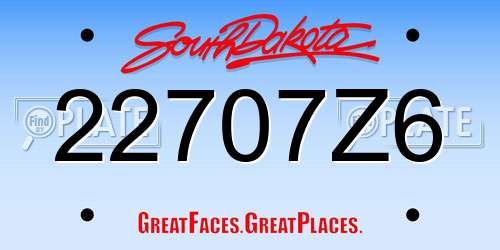 22707Z6 South Dakota License Plate
