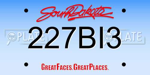 227BI3 South Dakota License Plate