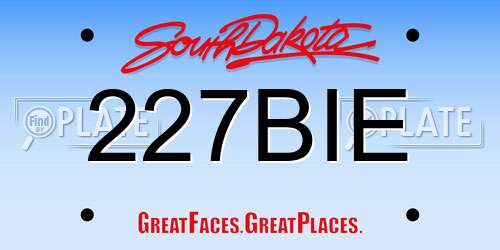 227BIE South Dakota License Plate
