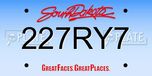 227RY7 South Dakota License Plate
