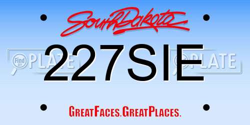 227SIE South Dakota License Plate