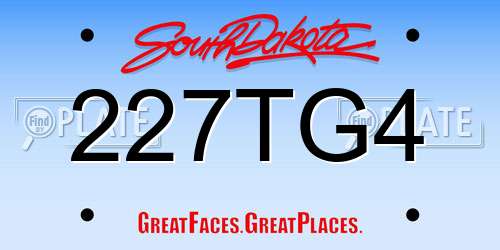 227TG4 South Dakota License Plate