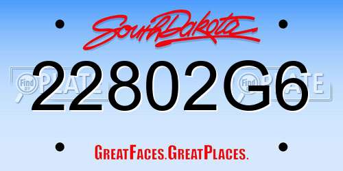 22802G6 South Dakota License Plate