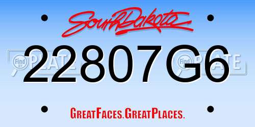 22807G6 South Dakota License Plate