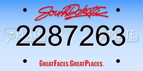 2287263 South Dakota License Plate