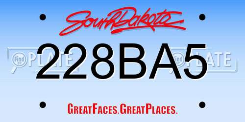 228BA5 South Dakota License Plate