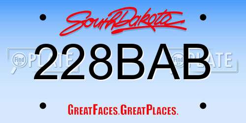 228BAB South Dakota License Plate