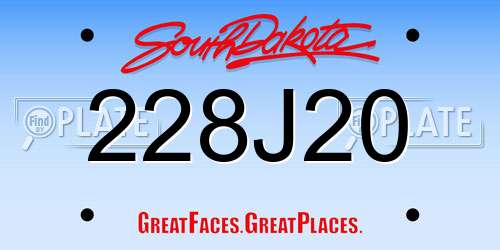 228J20 South Dakota License Plate
