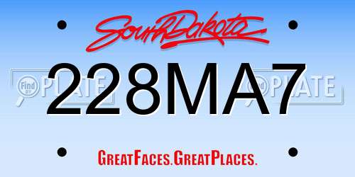 228MA7 South Dakota License Plate